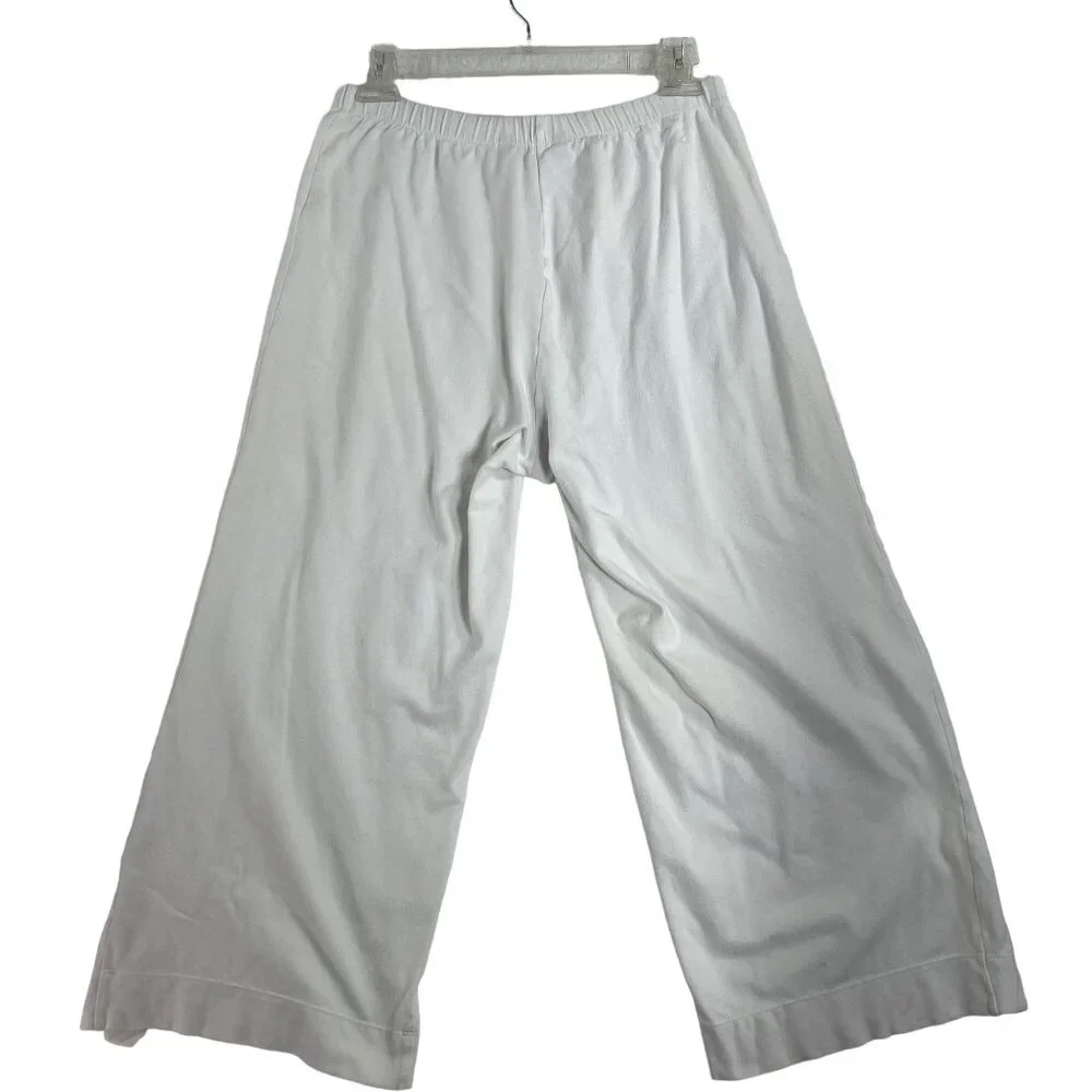 Soft Surroundings Womens S Newport Beach Pants White Wood Buttons Crop Wide Leg - Picture 9 of 13